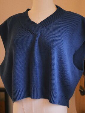 Free People Oversized Cropped Sweater Vest Blue Knit Boho Size XL